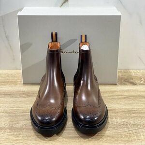 Santoni Dark Brown Brogue Chelsea Boots